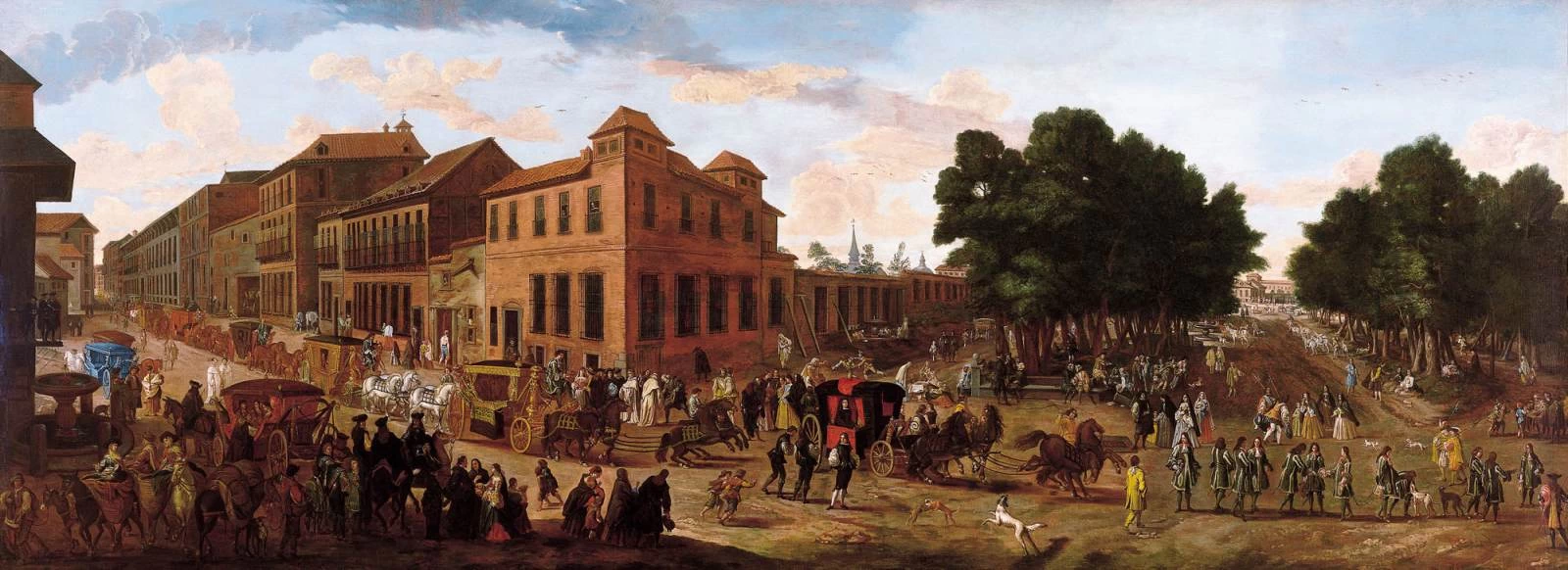 Veduta della Carrera de San Jerónimo e del Paseo del Prado con una processione di carrozze - Museo Thyssen, Bornemisza, Madrid